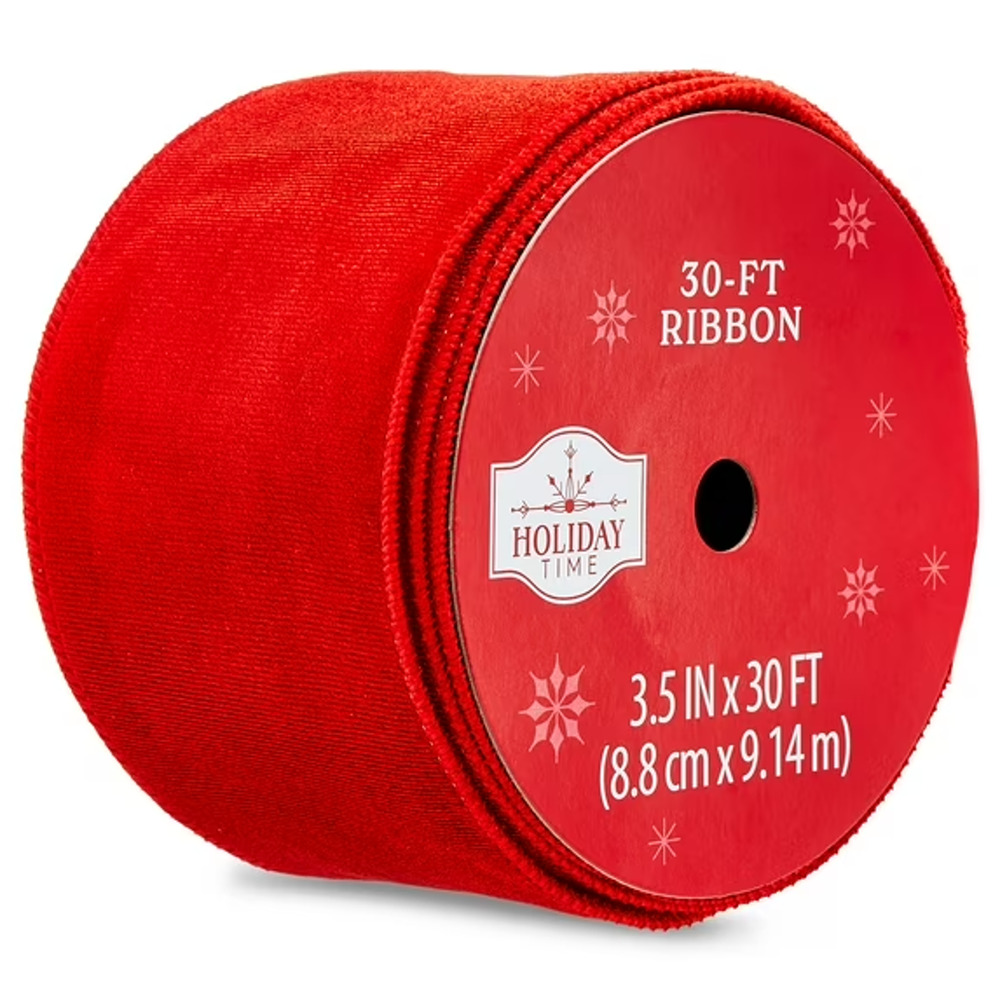NEW Holiday Time Wide Red Velvet Christmas Ribbon, 3.5" x 30'